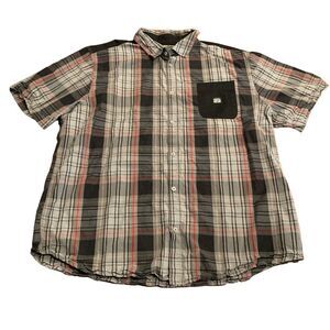 Parish Nation Men’s Plaid Gray Black Red Short Sleeve Button Up Shirt 4 XL